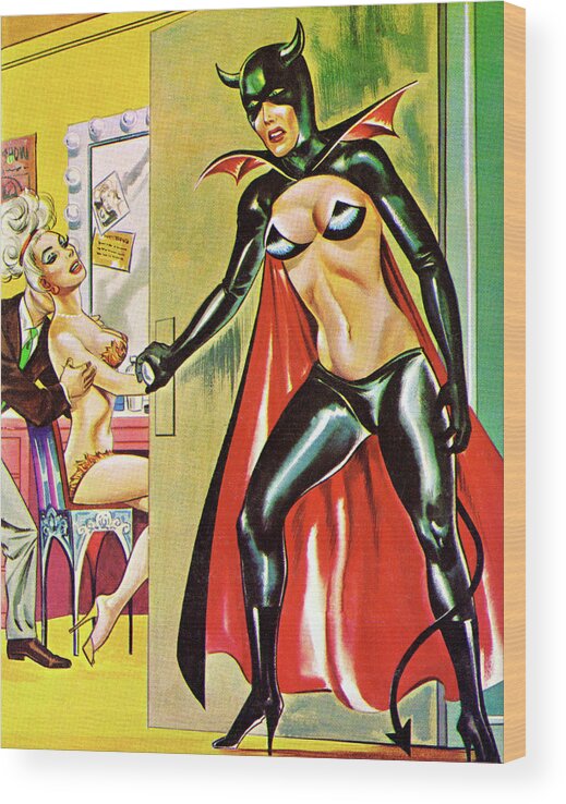 Adult Wood Print featuring the drawing Bat Lady Entering Dressing Room by CSA Images