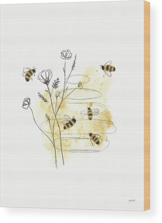 Animals Wood Print featuring the painting Bees And Botanicals I by Leah York
