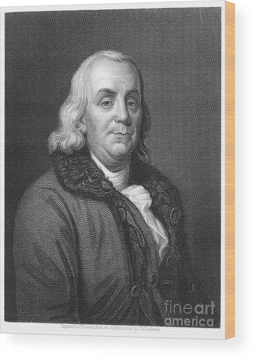 Physicist Wood Print featuring the drawing Benjamin Franklin, 18th Century by Print Collector