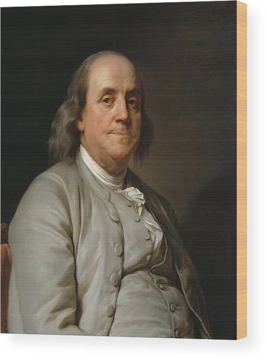 Benjamin Franklin Wood Print featuring the painting Benjamin Franklin Painting - Joseph Duplessis by War Is Hell Store