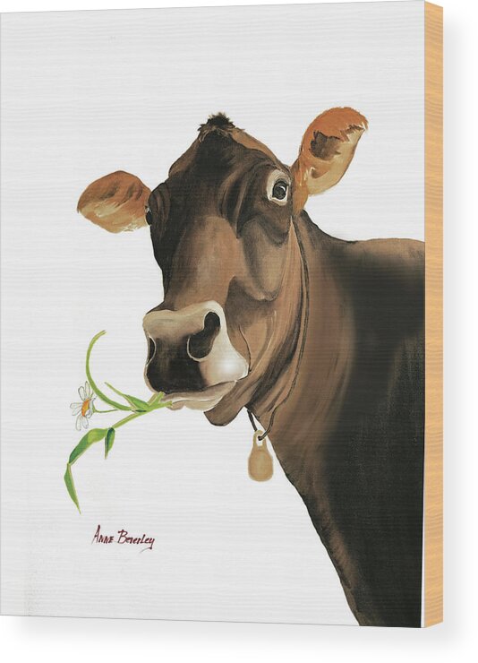 Cow Wood Print featuring the painting Bessie by Anne Beverley-Stamps