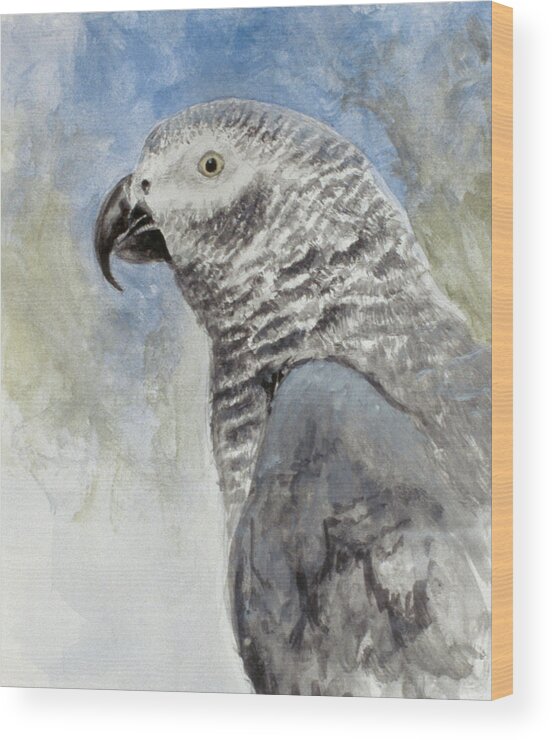 Parrot Wood Print featuring the painting Bird - Head Study by Rusty Frentner