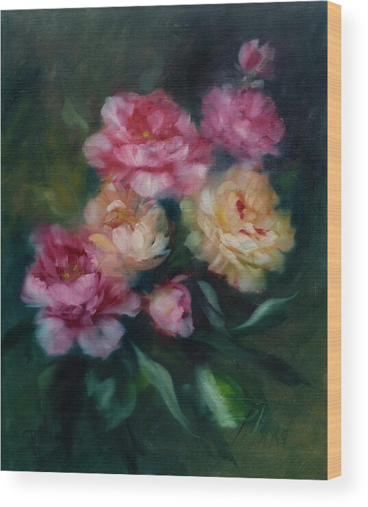 Roses Wood Print featuring the painting Dancing in the Breeze. by Lynne Pittard