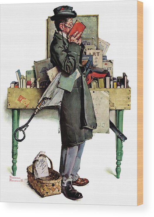 Books Wood Print featuring the painting Bookworm by Norman Rockwell