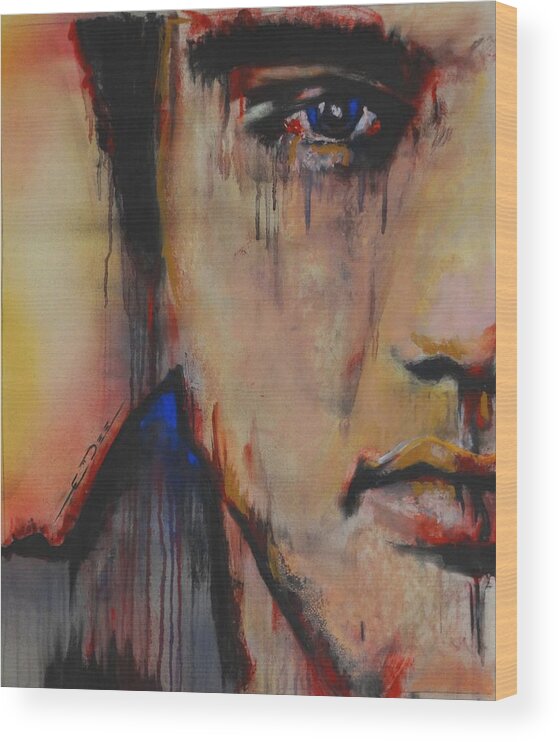 Elvis Presley Wood Print featuring the pastel Born Standing Up by Eric Dee