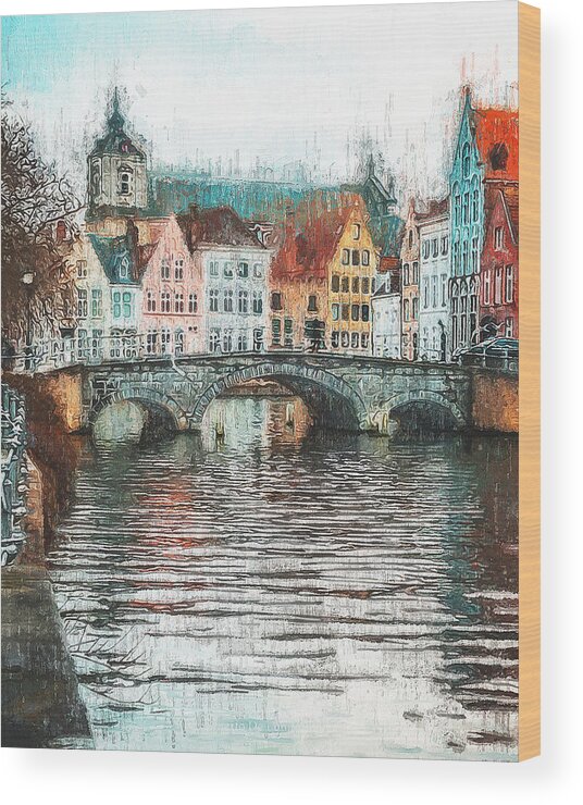 Belgium Wood Print featuring the painting Bruges, Belgium - 02 by AM FineArtPrints