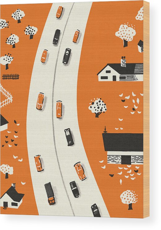 Auto Wood Print featuring the drawing Busy Road in Rural Area by CSA Images