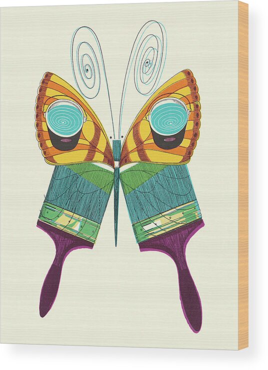 Animal Wood Print featuring the drawing Butterfly Paintbrush by CSA Images