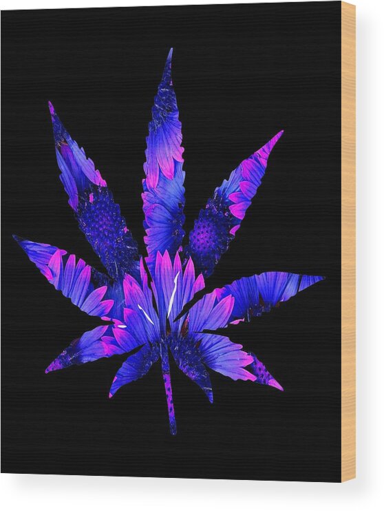 Weed Leaf Wood Print featuring the digital art Cannabis Rainbow Design 106 by Lin Watchorn