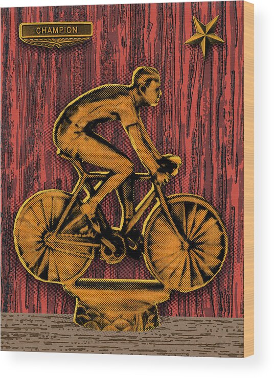 Accomplish Wood Print featuring the drawing Champion Bicycling Trophy by CSA Images
