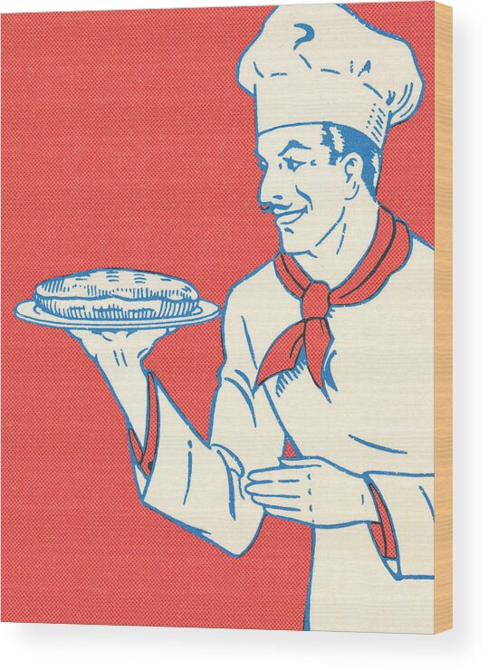 Accessories Wood Print featuring the drawing Chef Carrying a Plate by CSA Images