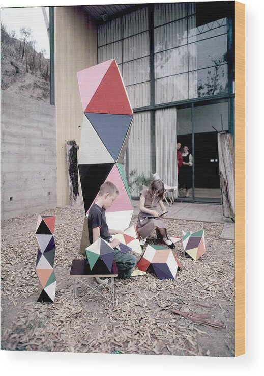 Color Image Wood Print featuring the photograph Children Play With 'Toy' by Peter Stackpole