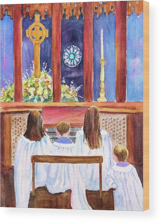 Church Wood Print featuring the painting Children's Choir by Carlin Blahnik CarlinArtWatercolor