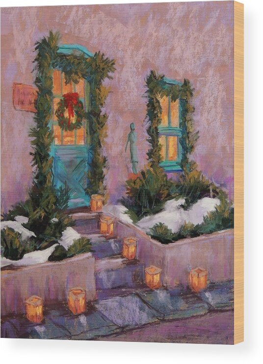 Cityscape Wood Print featuring the pastel Christmas Eve by Candy Mayer