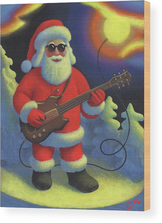 Santa Jerry Garcia Chris Miles Guitar Wood Print featuring the painting Christmas Harmony by Chris Miles