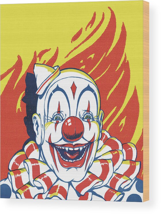Afraid Wood Print featuring the drawing Clown With Flames by CSA Images