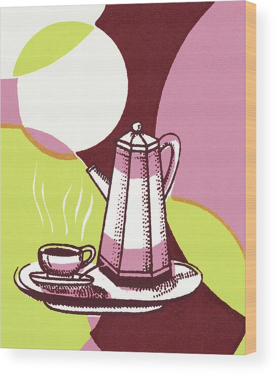 Beverage Wood Print featuring the drawing Coffee Cup and Carafe on a Tray by CSA Images