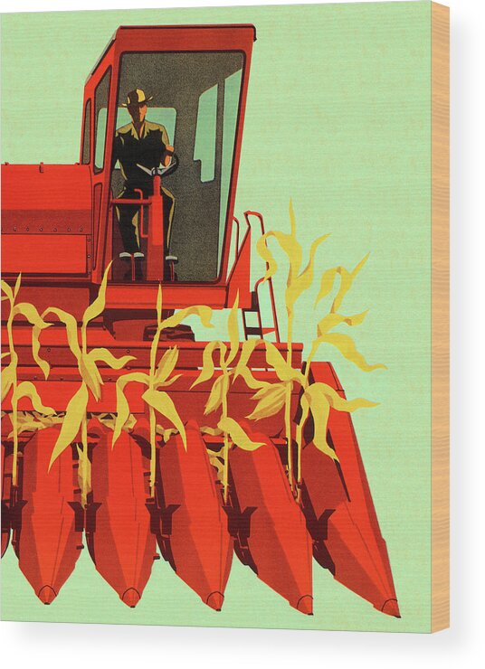 Adult Wood Print featuring the drawing Combine Harvester by CSA Images