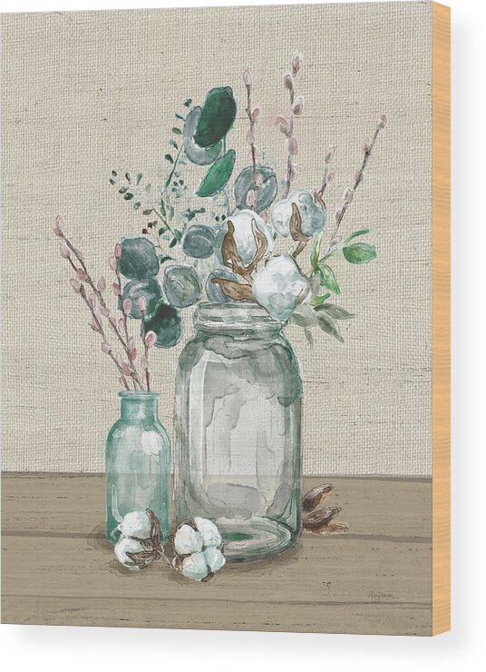 Arrangements Wood Print featuring the mixed media Cotton Bouquet II No Pattern by Mary Urban