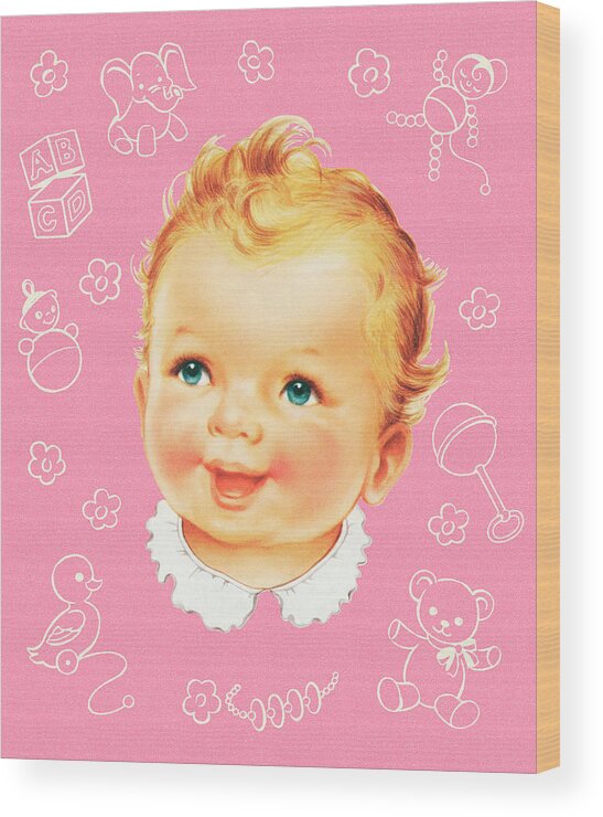 Baby Wood Print featuring the drawing Cute Baby Face by CSA Images