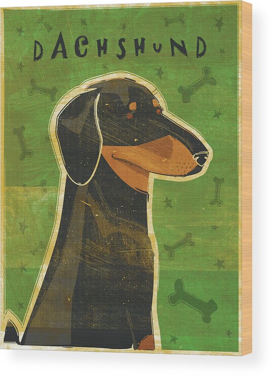Dachshund (black And Tan) Dog
 Wood Print featuring the digital art Dachshund (black And Tan) by John W. Golden