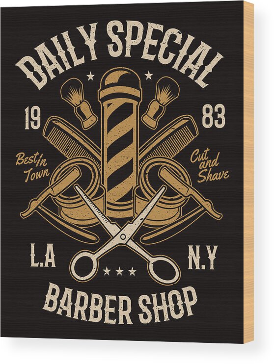 Daily Wood Print featuring the digital art Daily Special Barber Shop by Long Shot