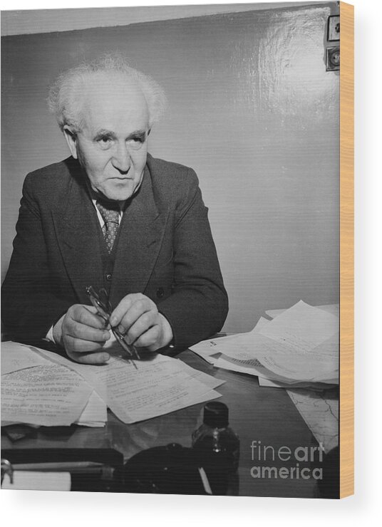 Working Wood Print featuring the photograph David Ben Gurion In Office by Bettmann