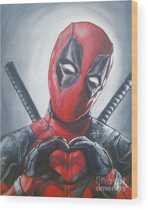 Deadpool Wood Print featuring the painting Deadpool love #pystoff by Tyler Haddox