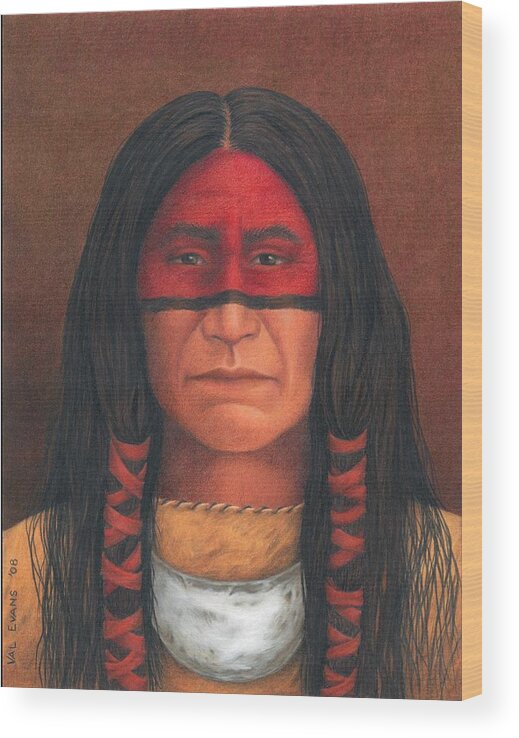 Native American Portrait. American Indian Portrait. Wood Print featuring the painting Delaware Warrior by Valerie Evans