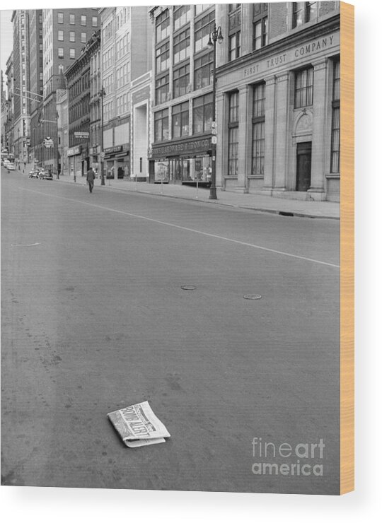 Air Attack Wood Print featuring the photograph Deserted Street Scene After Initial by Bettmann