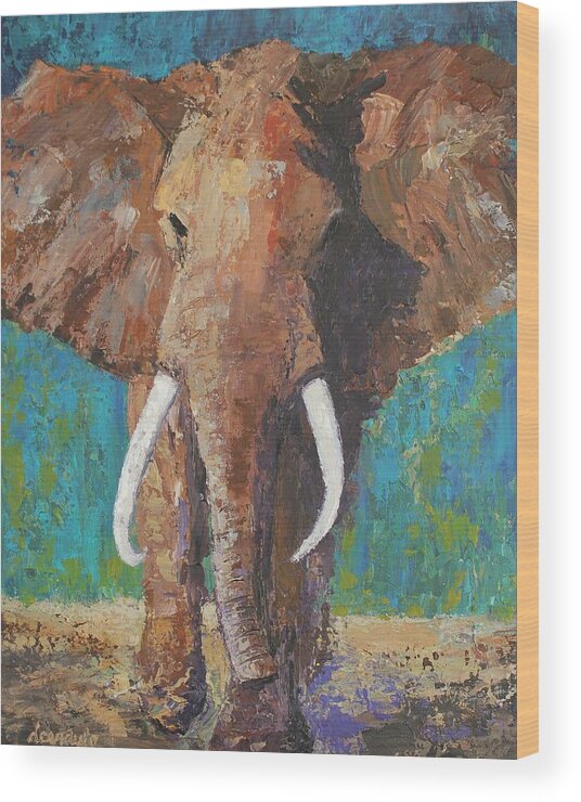 Elephant Wood Print featuring the painting Determined by Donna Ceraulo