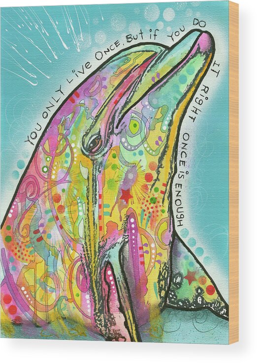 Dolphin Wood Print featuring the mixed media Dolphin by Dean Russo- Exclusive