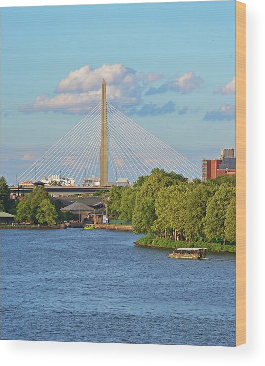 Boston Wood Print featuring the photograph Duck Boats on the Charles River Zakim Bridge Boston MA by Toby McGuire