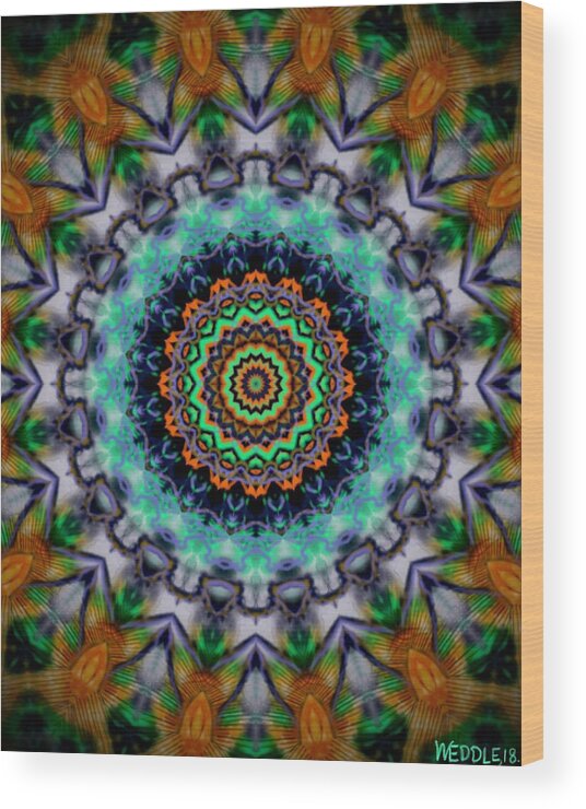 Mandala Wood Print featuring the digital art Electric Mandala by Angela Weddle