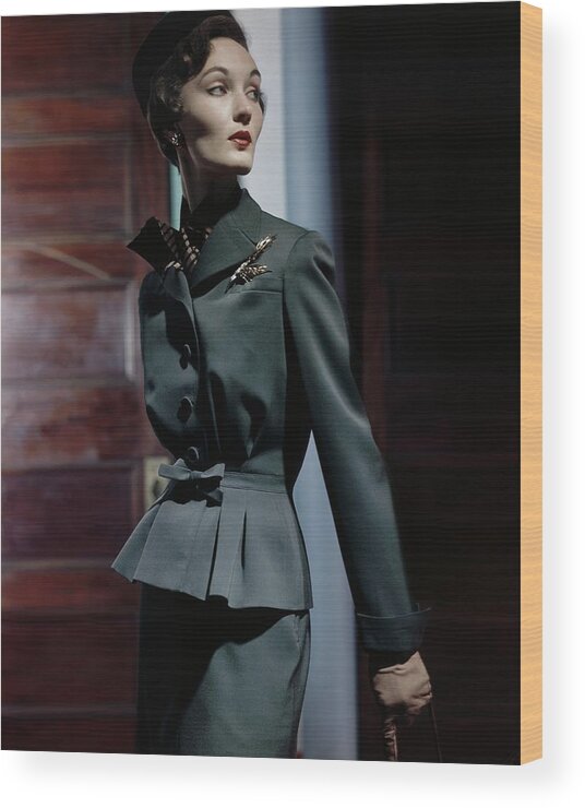 Fashion Wood Print featuring the photograph Evelyn Tripp In A Swansdown Suit by Horst P. Horst
