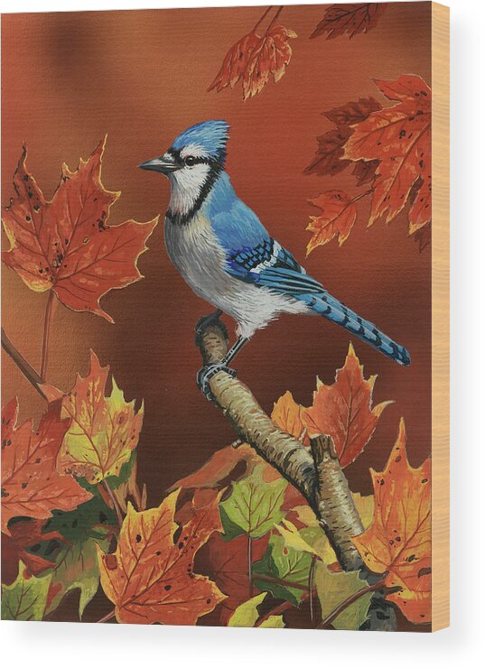 Bird Wood Print featuring the painting Fall Colors by William Vanderdasson