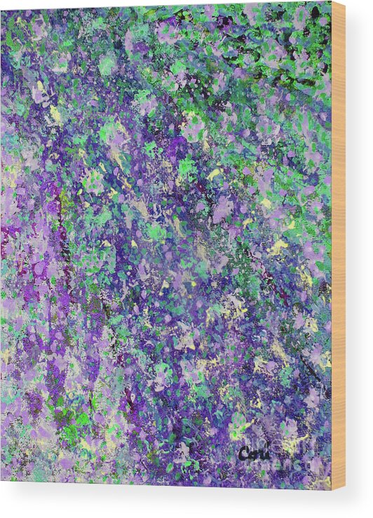 Tree Wood Print featuring the painting Purple and Green Cascade by Corinne Carroll