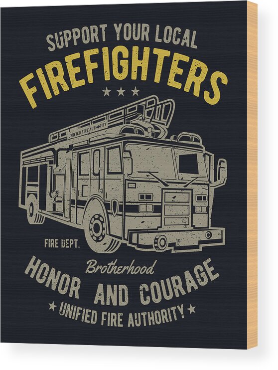 Firefighter Wood Print featuring the digital art Firefighter truck by Long Shot