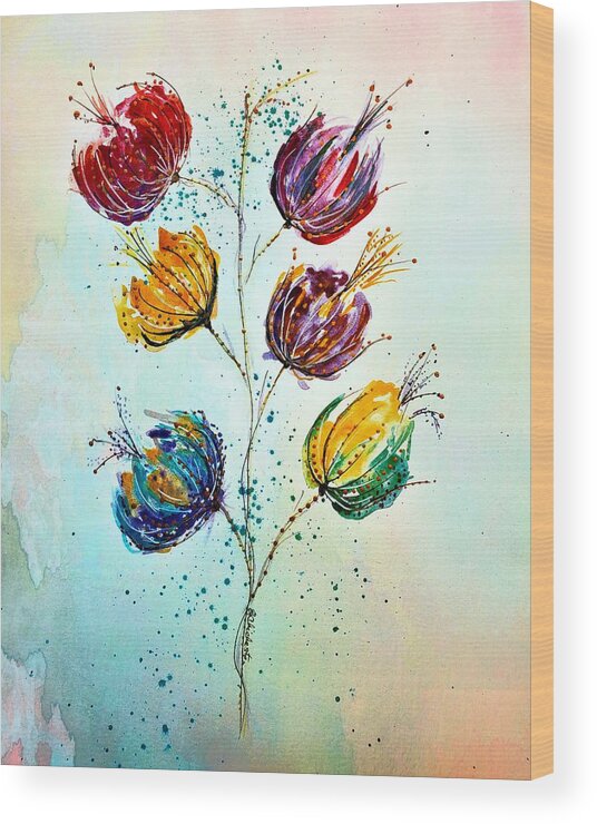 Flowers Wood Print featuring the painting Floral Fascination by Barbara Chichester