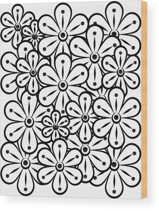Flower Wood Print featuring the digital art Flowers Black and White by Patricia Piotrak