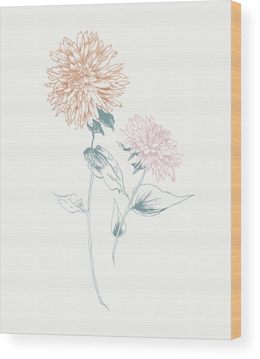 Blue Wood Print featuring the painting Flowers On White Iv Contemporary by Wild Apple Portfolio