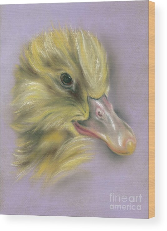 Bird Wood Print featuring the painting Fluffy Duckling Portrait by MM Anderson