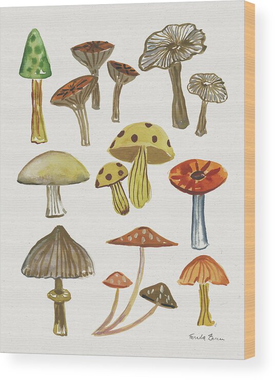 Brown Wood Print featuring the painting Forest Mushrooms I by Farida Zaman
