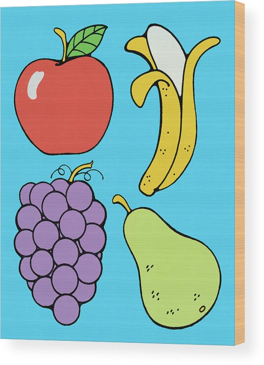 Apple Wood Print featuring the drawing Four pieces of Fruit by CSA Images