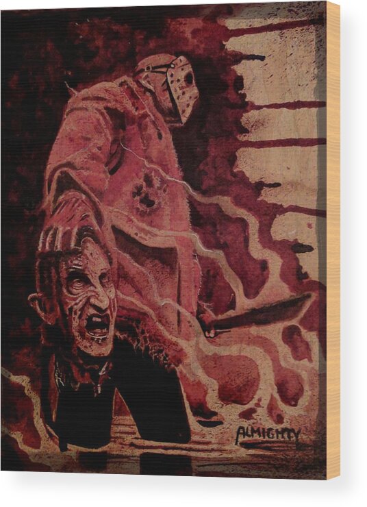 Ryanalmighty Wood Print featuring the painting FREDDY vs JASON by Ryan Almighty