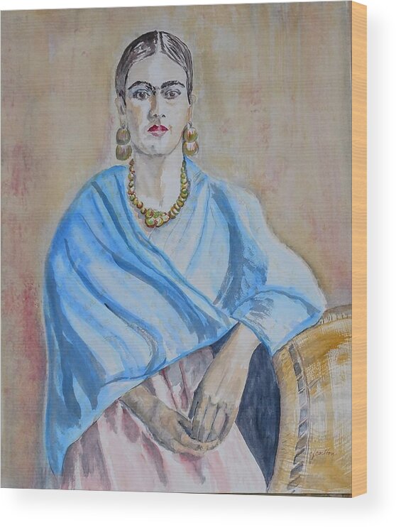 Frida Wood Print featuring the painting Frida - Watercolor by Claudette Carlton