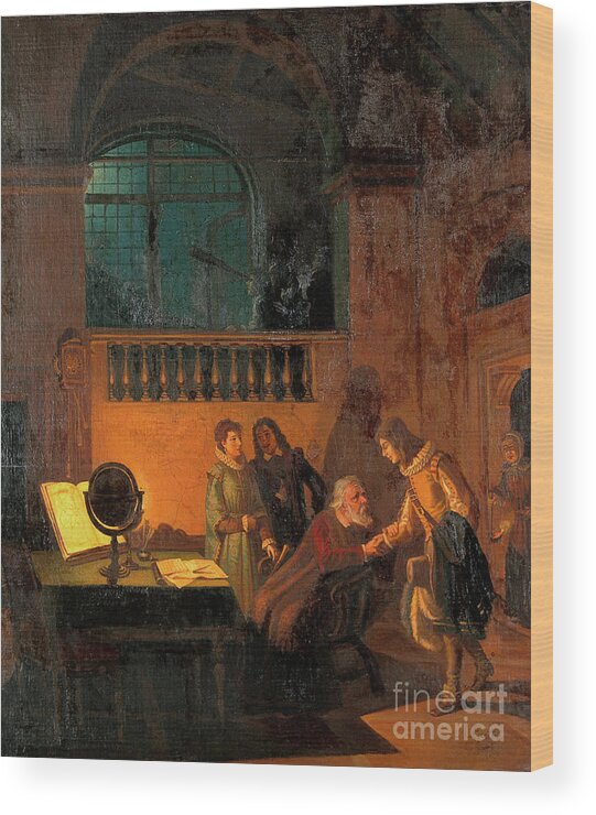 Artwork Wood Print featuring the photograph Galileo Receiving Milton by Wellcome Images/science Photo Library