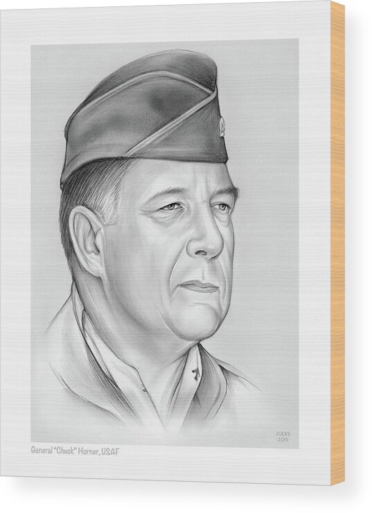 Chuck Horner Wood Print featuring the drawing General Chuck Horner by Greg Joens