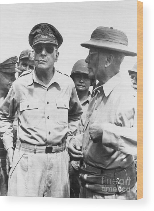 Mature Adult Wood Print featuring the photograph General Macarthur In Philippines by Bettmann