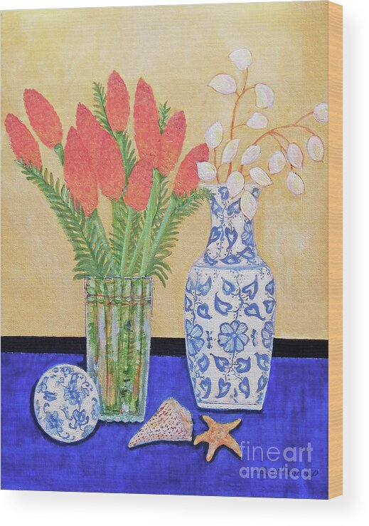 Top Artist Wood Print featuring the painting Ginger Flowers by Sharon Nelson-Bianco